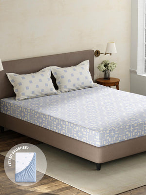 100% Cotton King Fitted Sheet Set, 180 TC Printed, Pristine Collection
