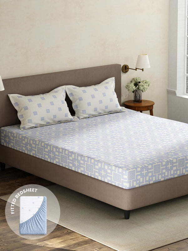 100% Cotton King Fitted Sheet Set, 180 TC Printed, Pristine Collection