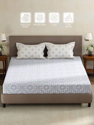 100% Cotton King Fitted Sheet Set, 180 TC Printed, Pristine Collection
