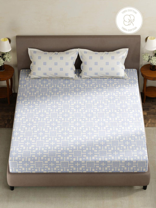 100% Cotton King Fitted Sheet Set, 180 TC Printed, Pristine Collection