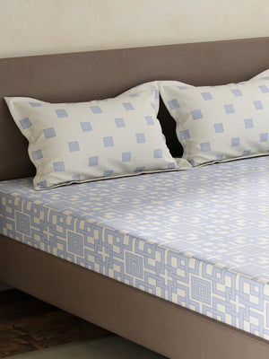 100% Cotton King Fitted Sheet Set, 180 TC Printed, Pristine Collection