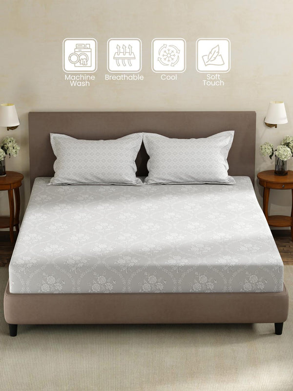 100% Cotton King Fitted Sheet Set, 180 TC Printed, Pristine Collection