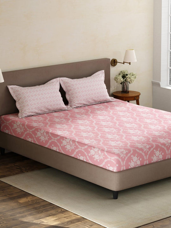 100% Cotton King Fitted Sheet Set, 180 TC Printed, Pristine Collection
