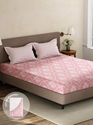 100% Cotton King Fitted Sheet Set, 180 TC Printed, Pristine Collection