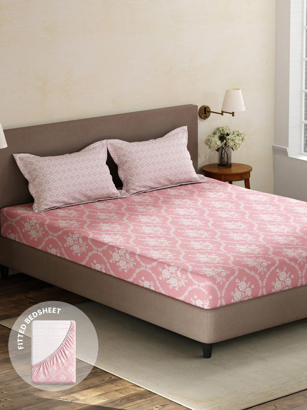 100% Cotton King Fitted Sheet Set, 180 TC Printed, Pristine Collection