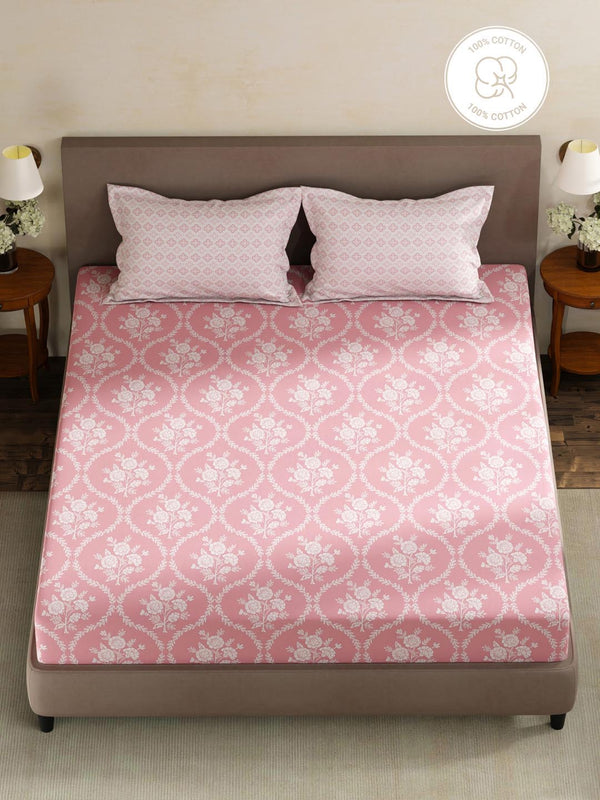 100% Cotton King Fitted Sheet Set, 180 TC Printed, Pristine Collection