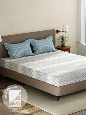 100% Cotton King Fitted Sheet Set, 180 TC Printed, Pristine Collection