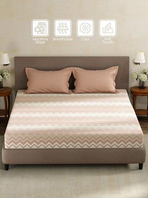 100% Cotton King Fitted Sheet Set, 180 TC Printed, Pristine Collection