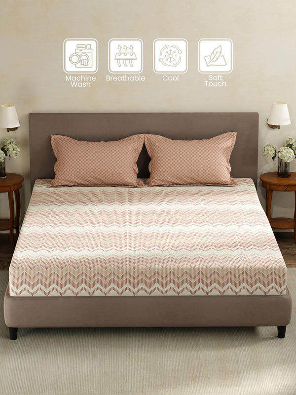 100% Cotton King Fitted Sheet Set, 180 TC Printed, Pristine Collection