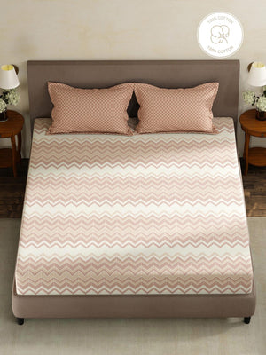100% Cotton King Fitted Sheet Set, 180 TC Printed, Pristine Collection