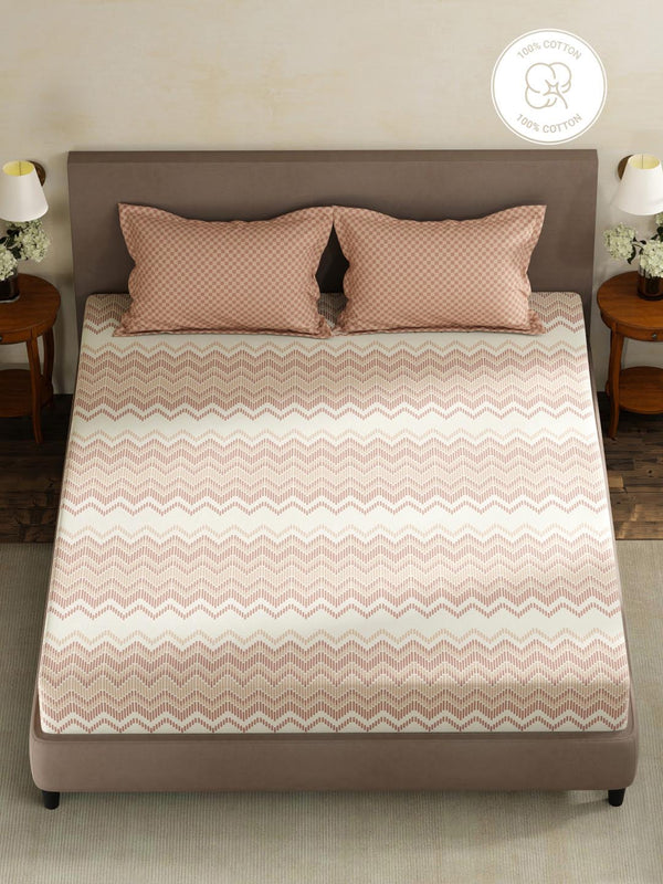 100% Cotton King Fitted Sheet Set, 180 TC Printed, Pristine Collection