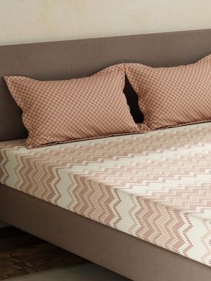 100% Cotton King Fitted Sheet Set, 180 TC Printed, Pristine Collection