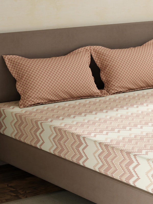 100% Cotton King Fitted Sheet Set, 180 TC Printed, Pristine Collection