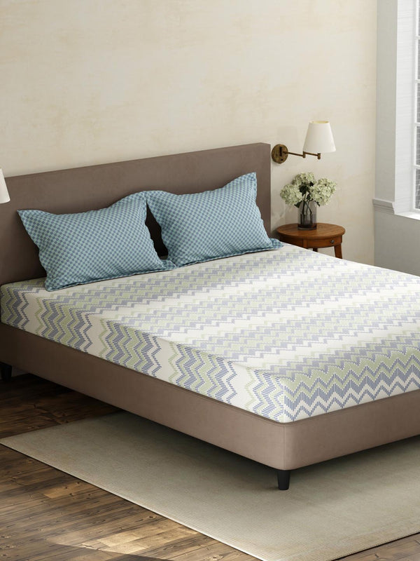 100% Cotton King Fitted Sheet Set, 180 TC Printed, Pristine Collection