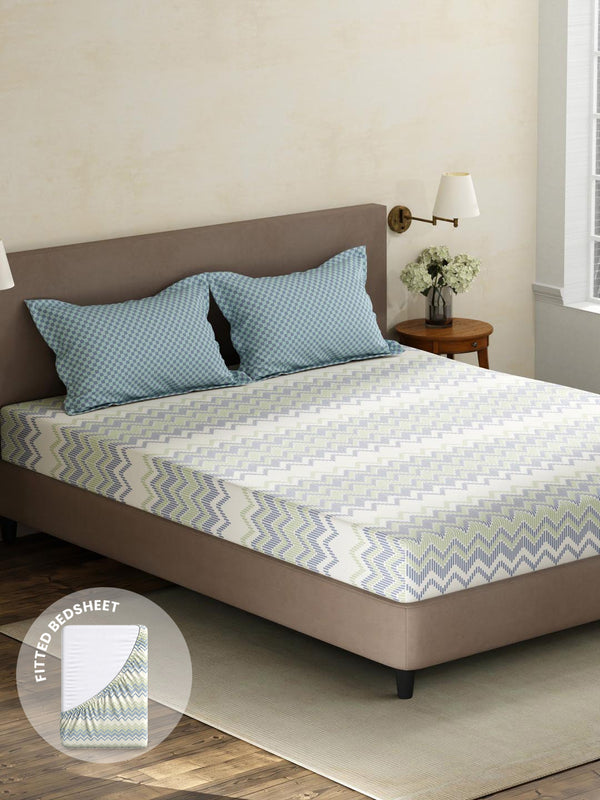 100% Cotton King Fitted Sheet Set, 180 TC Printed, Pristine Collection