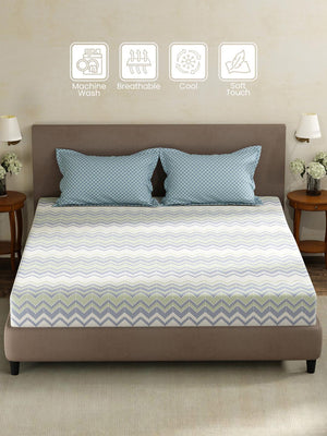 100% Cotton King Fitted Sheet Set, 180 TC Printed, Pristine Collection