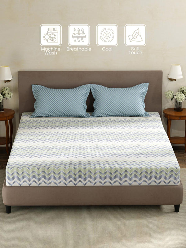 100% Cotton King Fitted Sheet Set, 180 TC Printed, Pristine Collection