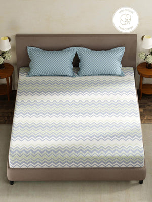 100% Cotton King Fitted Sheet Set, 180 TC Printed, Pristine Collection