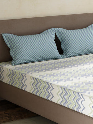 100% Cotton King Fitted Sheet Set, 180 TC Printed, Pristine Collection