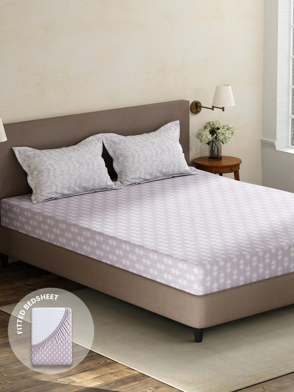 100% Cotton King Fitted Sheet Set, 180 TC Printed, Pristine Collection