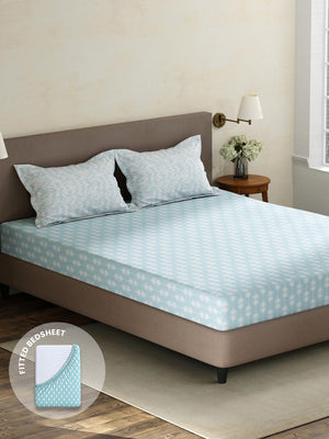 100% Cotton King Fitted Sheet Set, 180 TC Printed, Pristine Collection