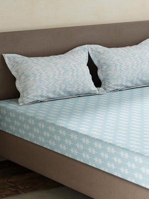 100% Cotton King Fitted Sheet Set, 180 TC Printed, Pristine Collection
