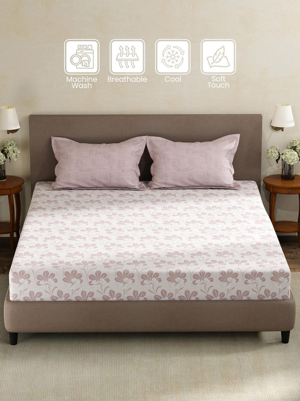 100% Cotton King Fitted Sheet Set, 180 TC Printed, Pristine Collection