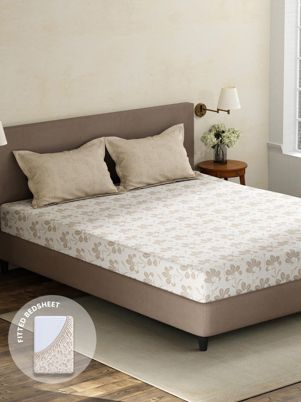 100% Cotton King Fitted Sheet Set, 180 TC Printed, Pristine Collection