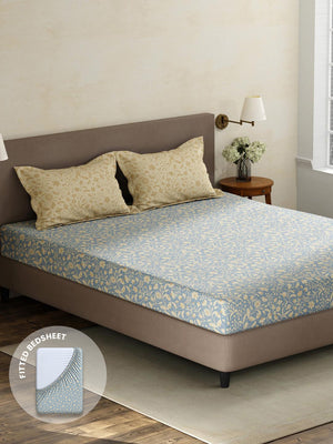 100% Cotton King Fitted Sheet Set, 180 TC Printed, Pristine Collection