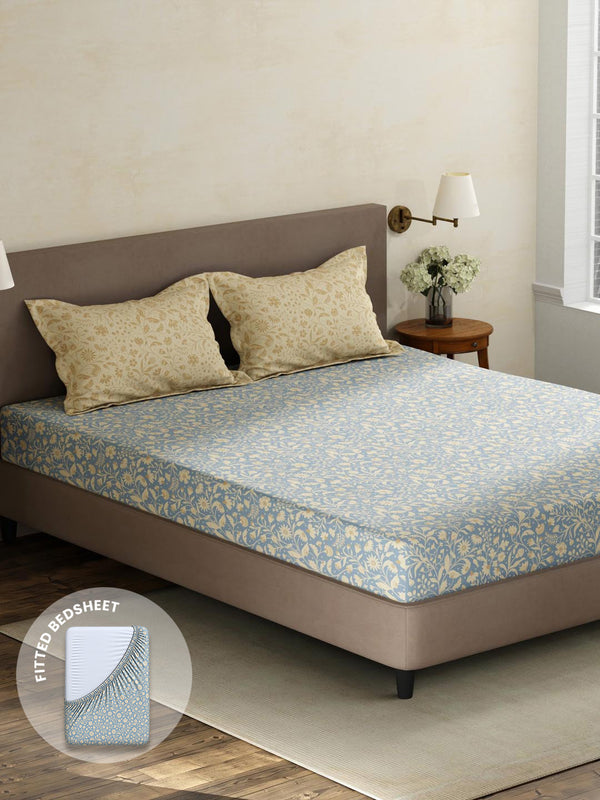 100% Cotton King Fitted Sheet Set, 180 TC Printed, Pristine Collection