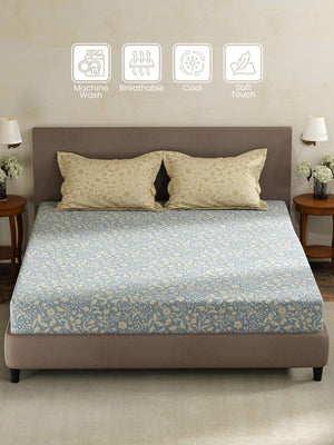 100% Cotton King Fitted Sheet Set, 180 TC Printed, Pristine Collection