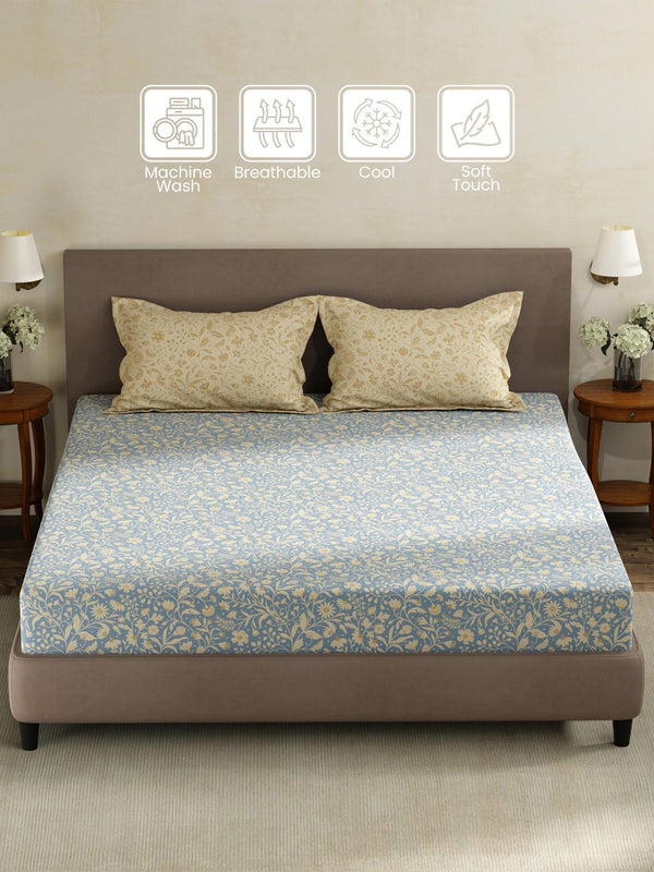 100% Cotton King Fitted Sheet Set, 180 TC Printed, Pristine Collection