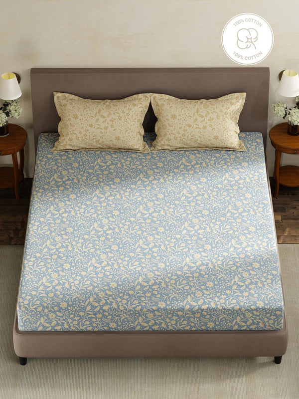 100% Cotton King Fitted Sheet Set, 180 TC Printed, Pristine Collection