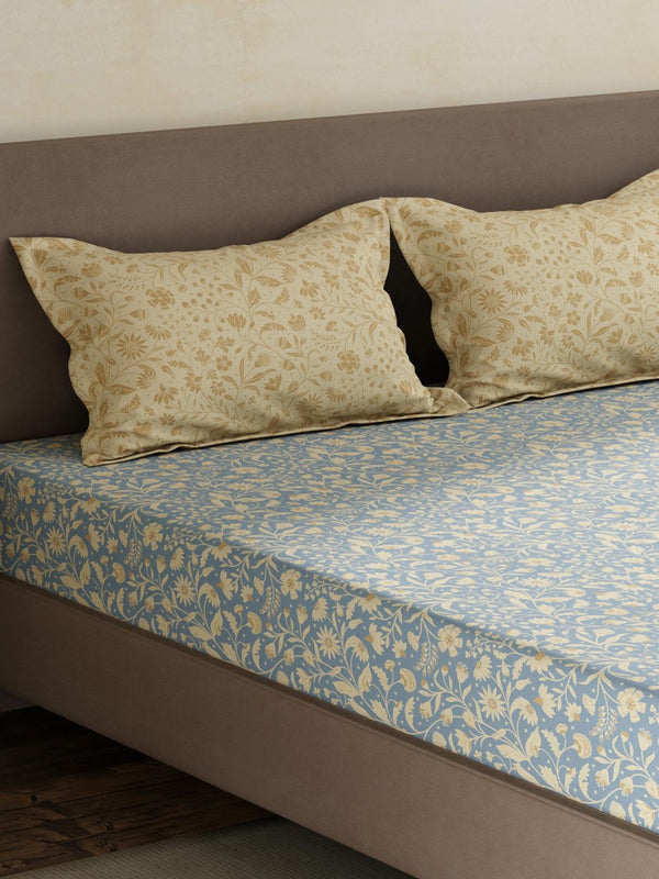 100% Cotton King Fitted Sheet Set, 180 TC Printed, Pristine Collection
