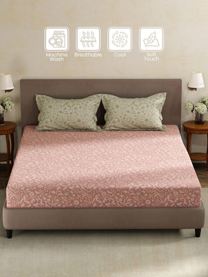 100% Cotton King Fitted Sheet Set, 180 TC Printed, Pristine Collection