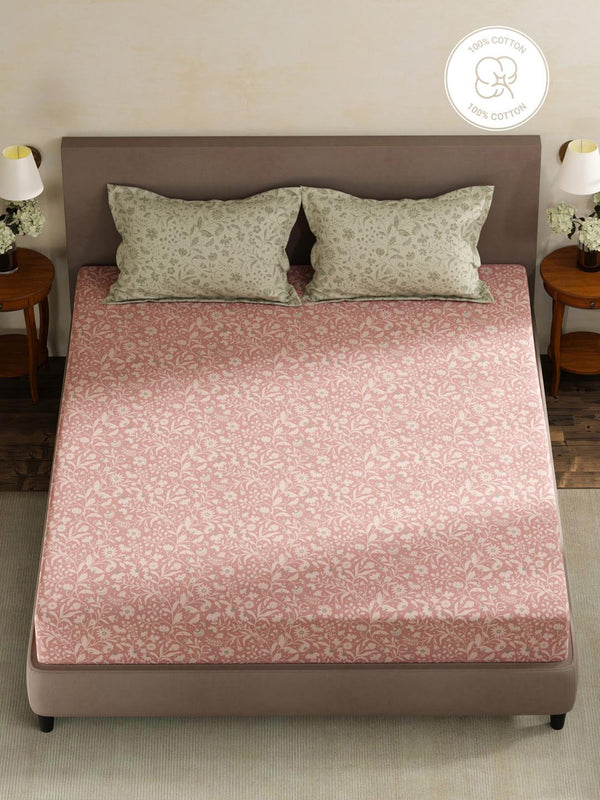 100% Cotton King Fitted Sheet Set, 180 TC Printed, Pristine Collection