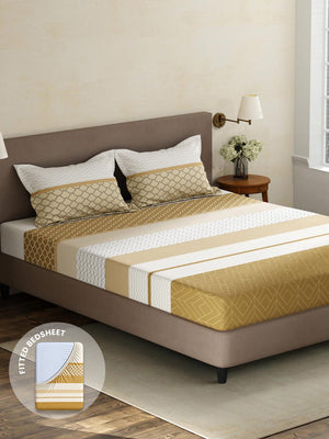 100% Cotton King Fitted Sheet Set, 180 TC Printed, Pristine Collection