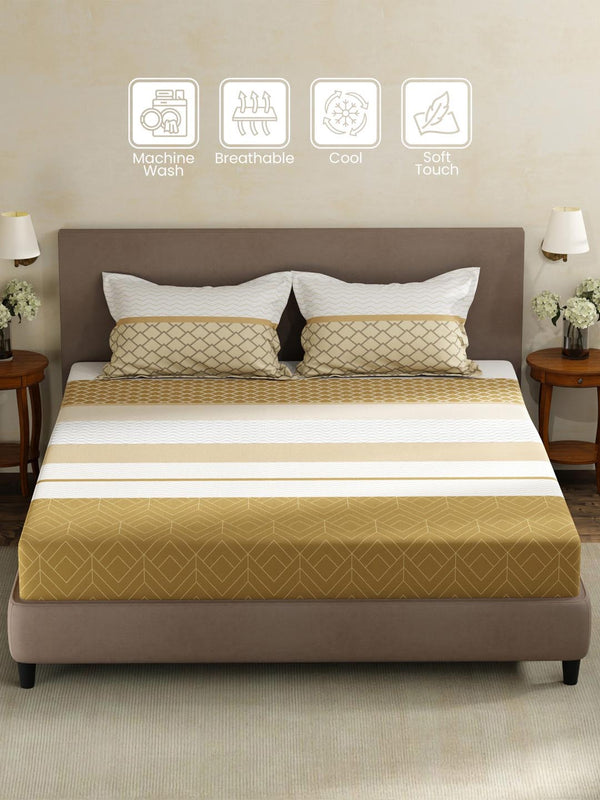 100% Cotton King Fitted Sheet Set, 180 TC Printed, Pristine Collection