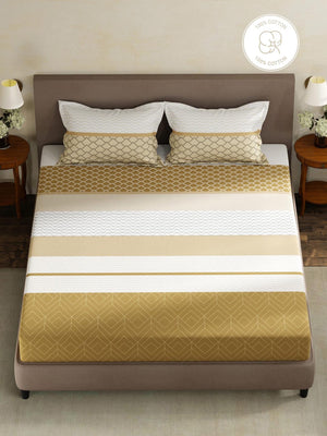 100% Cotton King Fitted Sheet Set, 180 TC Printed, Pristine Collection