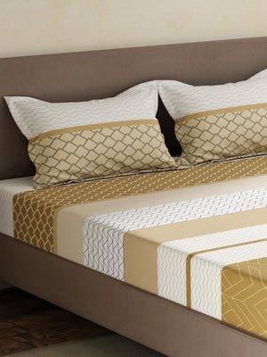 100% Cotton King Fitted Sheet Set, 180 TC Printed, Pristine Collection