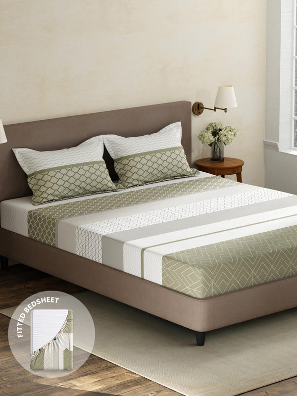 100% Cotton King Fitted Sheet Set, 180 TC Printed, Pristine Collection