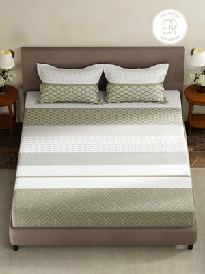 100% Cotton King Fitted Sheet Set, 180 TC Printed, Pristine Collection