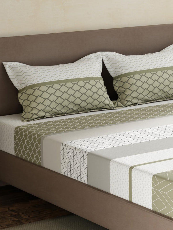 100% Cotton King Fitted Sheet Set, 180 TC Printed, Pristine Collection
