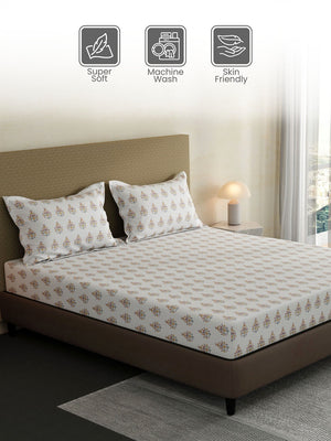 100% Cotton King Bedsheet Set, 144 TC Printed, Lumina Floret Collection