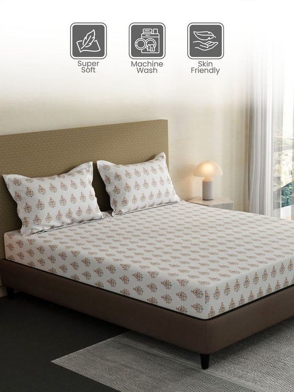 100% Cotton King Bedsheet Set, 144 TC Printed, Lumina Floret Collection