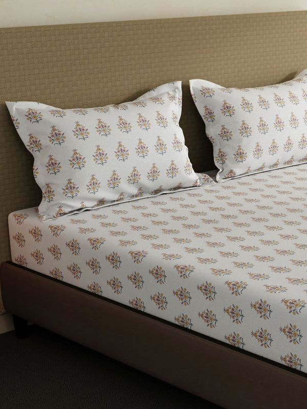 100% Cotton King Bedsheet Set, 144 TC Printed, Lumina Floret Collection