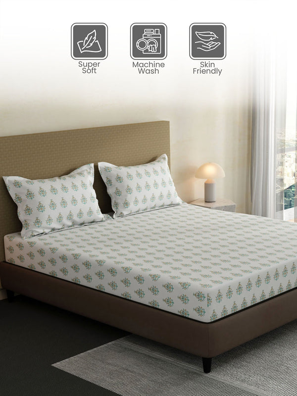 100% Cotton King Bedsheet Set, 144 TC Printed, Lumina Floret Collection