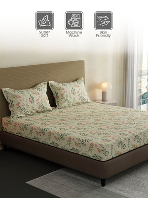 100% Cotton King Bedsheet Set, 144 TC Printed, Lumina Floret Collection