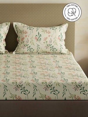 100% Cotton King Bedsheet Set, 144 TC Printed, Lumina Floret Collection