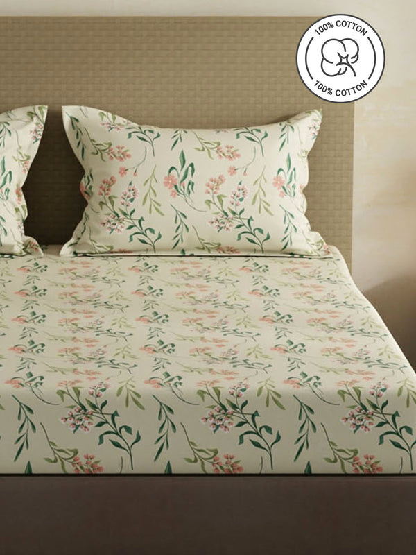 100% Cotton King Bedsheet Set, 144 TC Printed, Lumina Floret Collection